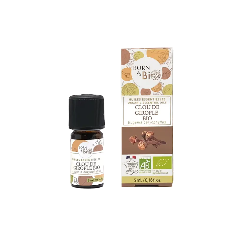 Huile essentielle de Clou de girofle bio, au parfum chaud et épicé, obtenue par distillation à la vapeur des boutons floraux.