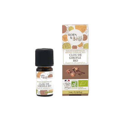 Huile essentielle de Clou de girofle bio, au parfum chaud et épicé, obtenue par distillation à la vapeur des boutons floraux.