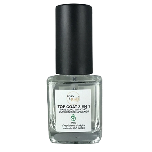 Top coat naturel Born to Bio : finition brillante et protectrice pour une manucure longue tenue, tout en respectant vos ongles grâce à sa formule biosourcée.